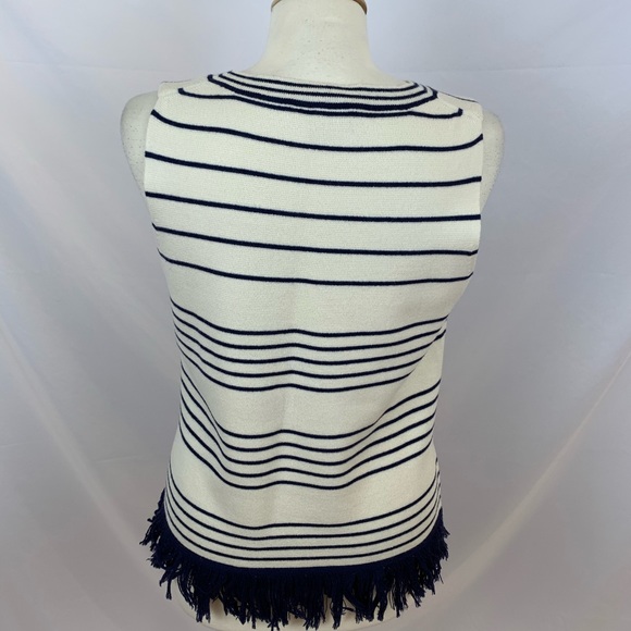 J Crew Striped Wool Blend Sweater Tank Top Fringe - Picture 2 of 8